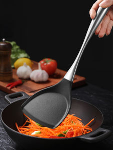 Fypo กระทะซิลิโคนขนาดใหญ่ตะหลิวสแตนเลสมีที่จับทอดสเต็กไข่แพนเค้กเทอร์เนอร์ไม่ติดทนความร้อนตะหลิวแบนอุปกรณ์สําหรับทําอาหารในครัว