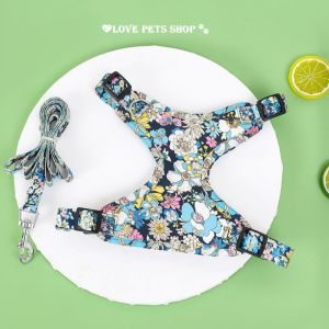 Bộ dây dắt chó kèm yếm ngực họa tiết bông hoa in chuyển nhiệt (mẫu mới) - Love pets shop