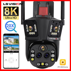 LS VISION 8K 20MP 5-Lens 3-Screen WIFI CCTV Camera 20X Zoom Linkage PTZ Humanoid Tracking Home Security Camera Outdoor Waterproof Full Color Night Vision 24 Hours Video Recording IP Camera