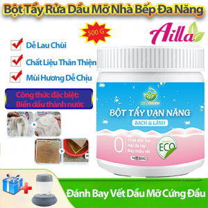 Bột Tẩy Đa Năng Ailla 500g Chính Hãng Tẩy Ố Vàng Mốc Vết Bẩn Dầu Mỡ Cặn Canxi Trên Các Bề Mặt Tặng Cọ