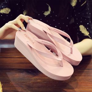 [Free Shipping] WomenS Thick-Soled Summer Fashion High-Heeled Flip-Flops Non-Slip Beach Sandals Outdoor Wear Wedge Heel Sandals