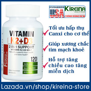 Viên uống vitamin K2 & D3 tối ưu hấp thụ canxi cho cơ thể Hỗ trợ tăng chiều cao 5000 IU D3 & 90mcg K2 (MK-7) 120 viên