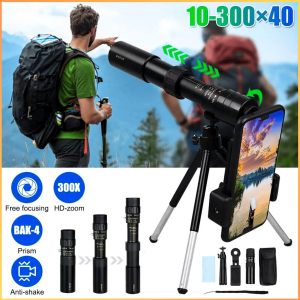 COD KIRIM CEPAT TacRight Monocular Teleskop Kamera Hp Jarak Jauh 10-300x Zoom Tripod and Clip T-11