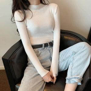 FRAN Sweater Women Long-sleeve Mid-neck Slim-fitting Bottoming Half Turtleneck Pullover Knitted Sweater COD