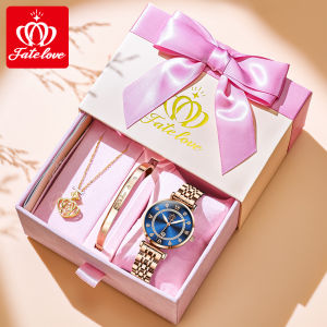 FATELOVE the new ladies watch 2023 exquisite creative gift kit bracelet necklace necklace female student watch fashion elegant stainless steel inlaid drill waterproof ladies watches