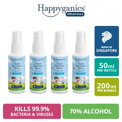 (Pack of 4) Happyganics 70% Alcohol Hand Sanitizer SPRAY 50ml