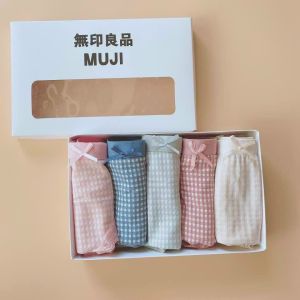 Hộp 5 quần lót nữ cotton kẻ caro viền ren kháng khuẩn siêu mát 8818