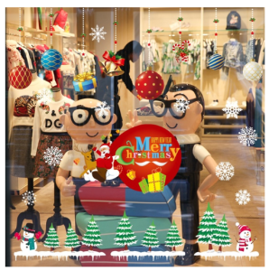 Decal trang trí noel Hít Tĩnh Điện - Rèm châu Thông nhí vòng quà đỏ lớn nhiều màu sắc