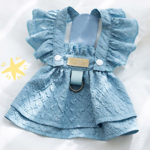 SHUNAICHI  Dog Girl Dresses for Dogs Puppy Spring Clothes with Leash Ring Flying Sleeves Summer Cat Outfits Blue One Piece Chihuahua Appare