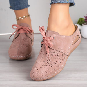 [Free Shipping] New Style Toe-Cap Mule Sandals With Straps And Wedge Heels WomenS Large-Size Hollow-Out Sandals