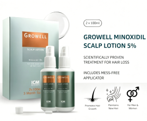 Growell Scalp Lotion 5% Minoxidil 2x100ml (3 Months Supply) – Hair Loss Treatment Anti Hair Fall Stimulates Hair Regrowth