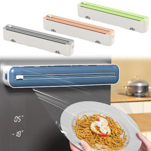Plastic Wrap Dispenser with Cutter Wrap Storage Box Magnetic Aluminum Foil Stretch Film Cutter Food Film Dispenser for Kitchen