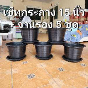 เซ็ทกระถาง 15 นิ้ว + จานรอง 15 นิ้ว แพ็ค 5 ชุด