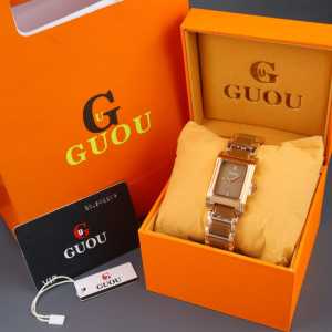Box Exclusive + Paper Bag / Jam Tangan Guou Persegi Panjang Mini VA-756SAA / Jam Tangan Fashion Wanita Tali Rantai Diameter 3cm