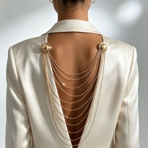 XUANY Long Multi Layer Metal Tassel Brooch Pearl Geometric Pins Clip Exquisite Gold Silver Multi-layer Chains Pin Suit Accessories
