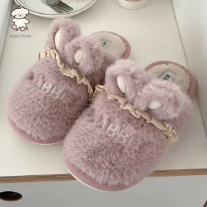 WY-XIXITIAO Womens Casual Indoor Soft Sole Cotton Slippers Cute Cartoon Girly Warm Rabbit Ear Plush Slippers Air-conditioned Room Cotton Slippers Indoor Soft Sole Cotton Slippers
