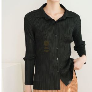 ✔♀✼ Aiden001 One Size Autumn And Spring Pleated Slim Fit Lapel Long-Sleeved Cardigan Shirt Elegant Commuter Jacket 7807