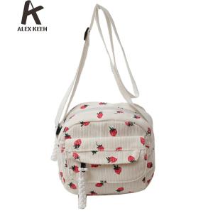 Womens Trendy Strawberry Shoulder Bag with Adjustable Strap Made of Durable Corduroy for Daily and Travel Use