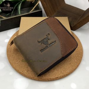 Rush Rider Full Grain Cow Leather Short Wallet Zip Men Purse Men
