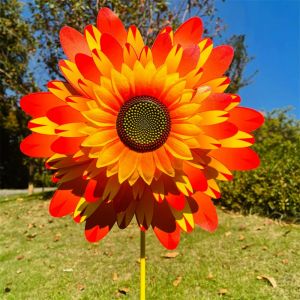 NEXTYOO PVC Cối xay gió hướng dương Đường kính 36+25cm Đa phong cách Hoa hướng dương xoay Chất lượng cao Cánh quạt gió sân vườn Trang trí tiệc ngoài trời