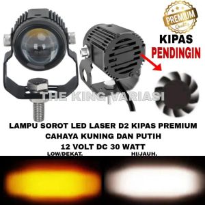 (2 Lampu + Sakelar Gratis)LAMPU SOROT LED D2 LASER KIPAS PREMIUM SUPER TERANG HI LOW KUNING PUTIH/LAMPU TEMBAK LED D2 LASER KIPAS 12v-80vT DC 30WATT/LAMPU SOROT D2 LASER LED/LED D2 LASER GUN/LAMPU TEMBAK D2 LASER GUN KIPAS PENDINGIN