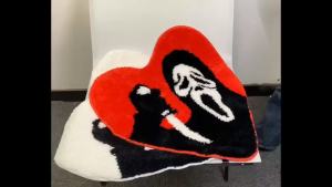 26×24" Halloween Bathroom Rugs Black Red Funny Skull Bath Rugs Absorbent Washable Soft&Non-Slip Heart-Shaped Horror Halloween Home Decor Carpet Horror Movie Gothic Doormat for Bathroom (A)