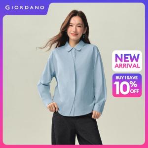 GIORDANO Women Shirts Asymmetric Placket 100% Cotton Shirts Long Sleeve Fashionable Casual Loose Shirts 18346728
