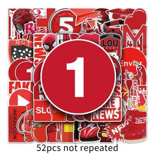 52pcs Waterproof Decorative Red Series Cartoon Stickers DIY Cup Laptop Luggage Water Cup Skateboard Label Sticker