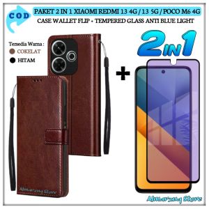 Paket 2in1 Case Wallet Xiaomi Redmi 13 4G 13 5G Poco M6 4G Casing Dompet Tempered Glass Full Layar