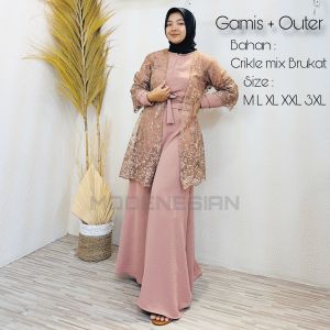 Adara Dress + Outer Brukat Gamis Crinkle Airflow Premium Kondangan Pesta Simple Elegant Mewah Murah