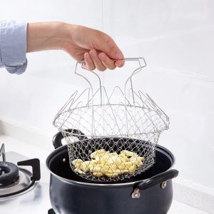[Ready Stock] Stainless Steel Magic Mesh Basket Strainer Expandable Fry Chef Cooking