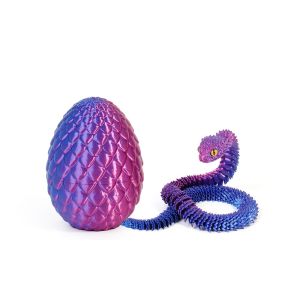 PLLEWY Rotatable 3D Printed Articulated Snake Egg Set Gradient Crystal Simulation Snake Christmas Gift Movable Joints Joint Mobility Figurine Fish Tank