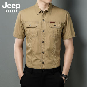 JEEP SPIRIT Áo Nam Quần Áo Bảo Hộ Lao Động Áo Sơ Mi Ngắn Tay Cỡ Lớn 8XL Mới Tay Ngắn Dáng Rộng Vải Cotton Áo Sơ Mi Ngắn Tay