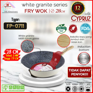 CYPRUZ Panci Fry wok 28cm white granite anti lengket / wajan masak listrik induksi / kuali penggorengan FP-0711