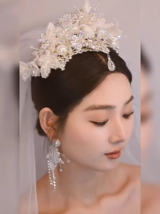 Tinh thể băng buộc tóc cô dâu với vòng đeo trán điều chỉnh vương miện lễ cưới/tai móc để chụp ảnh và lễ