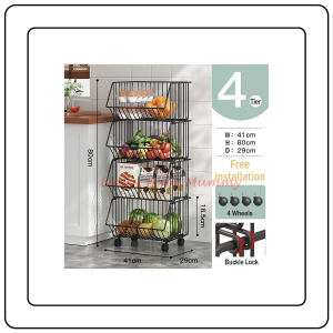 【JJ HOME】Kitchen Basket Rack with Wheels Multipurpose Rack Storage Heavy Duty Vegetable