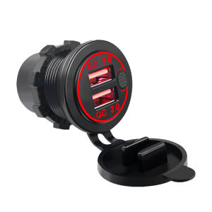 ช่องเสียบ USB คู่ QC3.0ที่ชาร์จแบตในรถกันน้ำพร้อมสวิตช์อะแดปเตอร์ชาร์จเร็วสำหรับรถบรรทุก ATV รถจักรยานยนต์12/24V