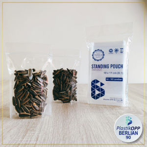 Standing Pouch 10x17 Plastik Ziplock Double Seal Kemasan Berdiri Bening Transparan Untuk Pudot Dan Snack 1 Pack Isi 50 Lembar