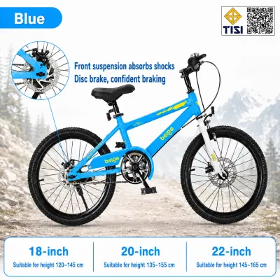 Beige Mountain Bike 18/20-inch High Carbon Steel Durable Construction Double Disc Brake Kids Mountain Bike