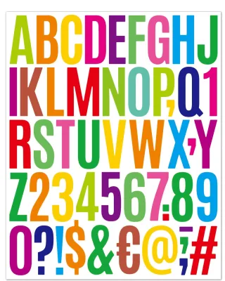 2 Inches Large Sheet Colourful Alphabet Number Stickers Alphanumeric Decals for Decoration DIY