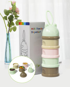 Infant&Baby Milk Powder Dispenser with 4 Separate Twist-Lock compartments Portable with Silicone Handle Good for Travel and Outdoor Activities