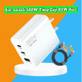 Cốc sạc - Củ sạc nhanh 160W màu trắng chân dẹt , 3 cổng ra USB-2type C ,TẶNG Cáp sạc nhanh 65W 4in1 tiện dụng cho tất cả Điện thoại. 