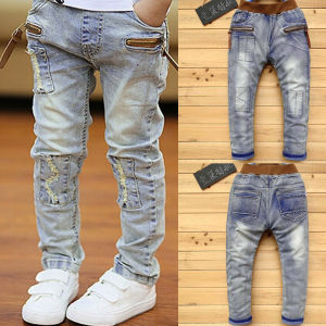IENENS 4-11 Years Boys Slim Straight Jeans Classic Clothes Light Color Bottoms Children Denim Clothing Long Pants Kids Baby Boy Casual Trousers
