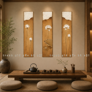 [Mới Về] Tranh Hoa Sen Cổ Kính Decor Phòng Trà Phòng Thiền Yoga Phòng Thờ Đã Có Khung Và Đinh Treo