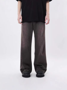 Senior Quần Bò Màu Nâu Sẫm Đơn Giản Làm Cũ Cổ Điển Đường Phố Kiểu Mỹ Quần Dài Thường Ngày ỐNg RộNg Ống Đứng Rộng Rãi Cho Nam Sành Điệu