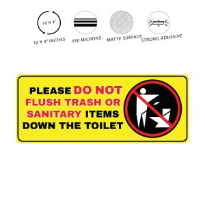 De-Sign Do Not Flush Trash & Sanitary Waste Sign 4x10 Waterproof Bathroom Sticker