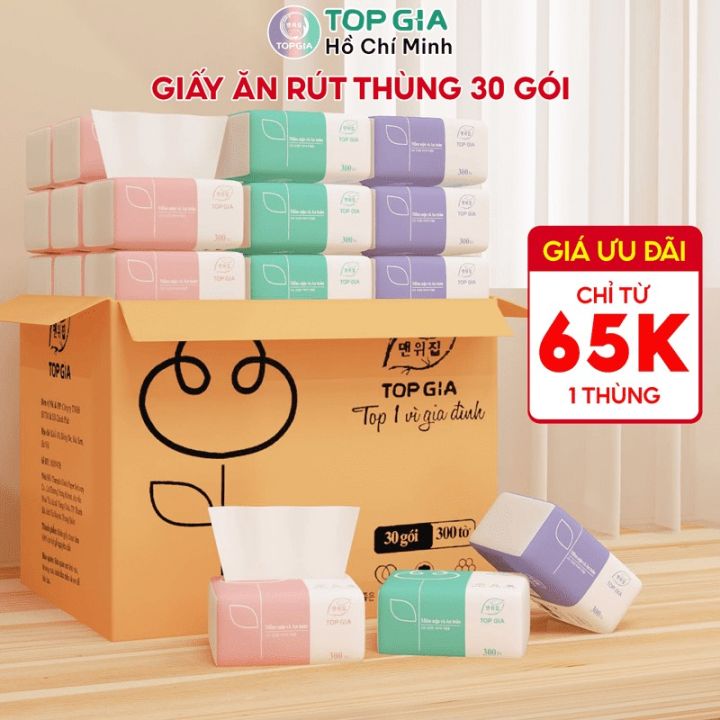 Giấy ăn rút thùng 30 gói Khăn giấy cao cấp Top Gia 4 lớp dày dặn an ...