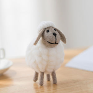 HULEQQI Cute Handmade Xmas Wool Christmas Ornament Home Decoration Felt Sheep Figurines Party Supplies Statue Miniature