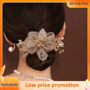 ✨QK shop✨ Elegant Rhinestone Flower Tie Hair Rope Female Ponytail Ball Head Rubber Band Scrunchie Ring