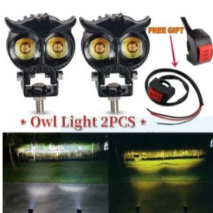 Owl Mini Driving Light Motorcycle Dsk Mdl LED High Low Beam Dual Color 6000K White Yellow Super Bright